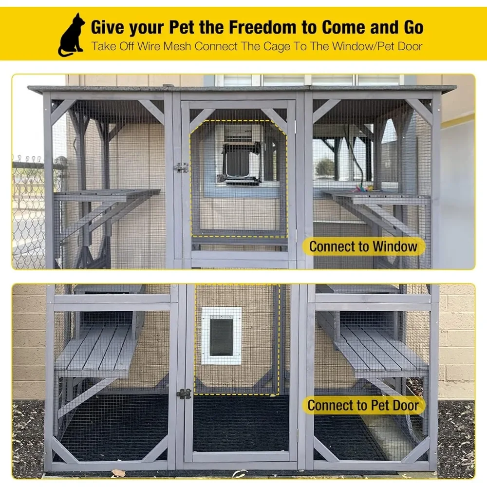 Outdoor Cat Enclosure Large Walk in Cat Kennel Kitten Cage with Platforms and Small Houses