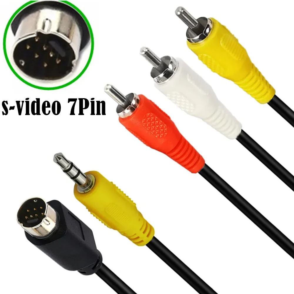 S-Video 7-Pin with 3.5mm Audio to 3-RCA Composite Cable PC to TV Video & 3.5mm Audio to Composite Video and RCA L/R Audio