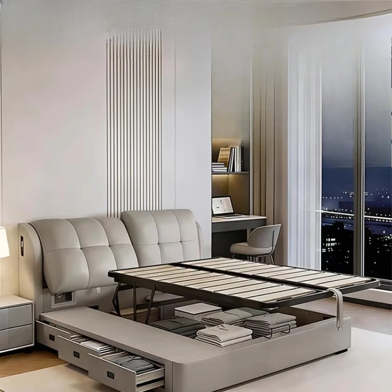 

Translational air pressure storage bed, modern minimalist master bedroom double bed