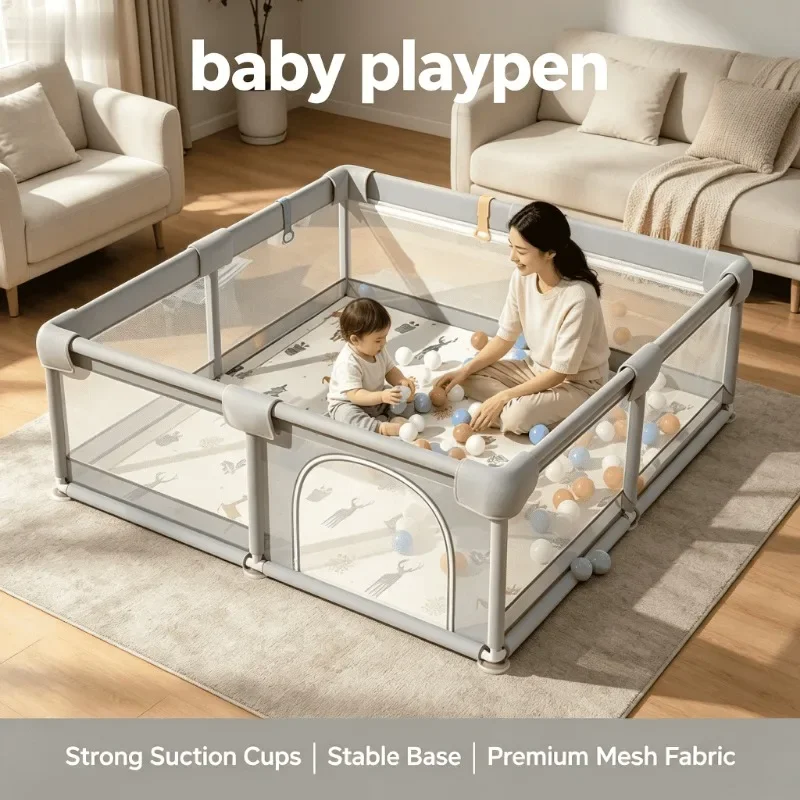Easy Assembly Portable Foldable Soft Mat Indoor Safety Gate Toddler Play Area Baby Playpens Fence Baby Playpen Play Yard