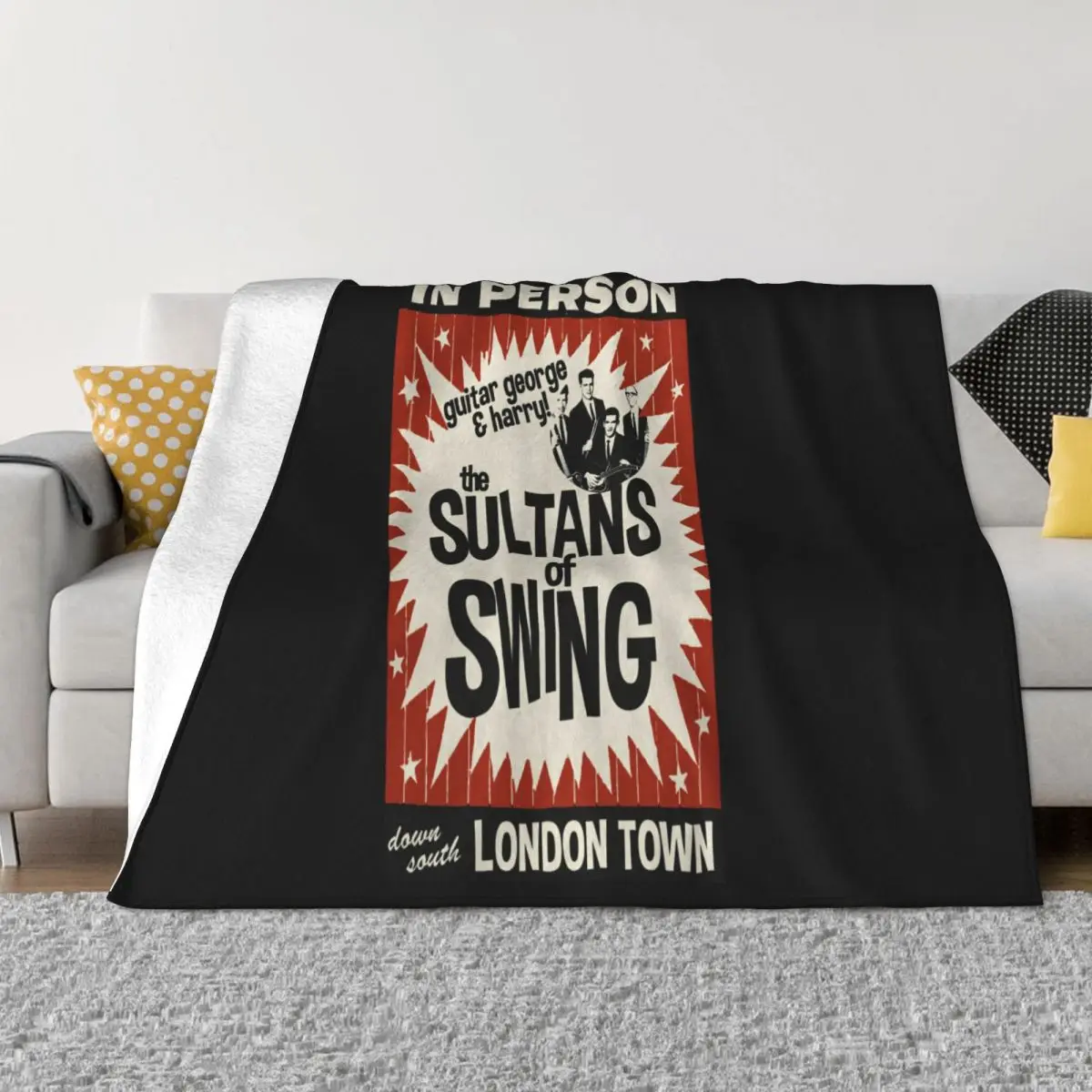 Inspired By Dire Straits Sultans Of Swing Gig Poster Mark Knopfler Classic Family Cartoon Character Throw Blanket