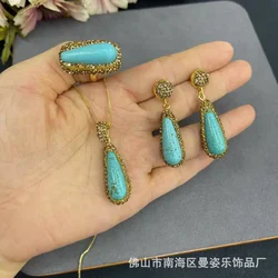 Tibetan set turquoise crystal three-piece set suit popular jewelry hot-selling direct sales