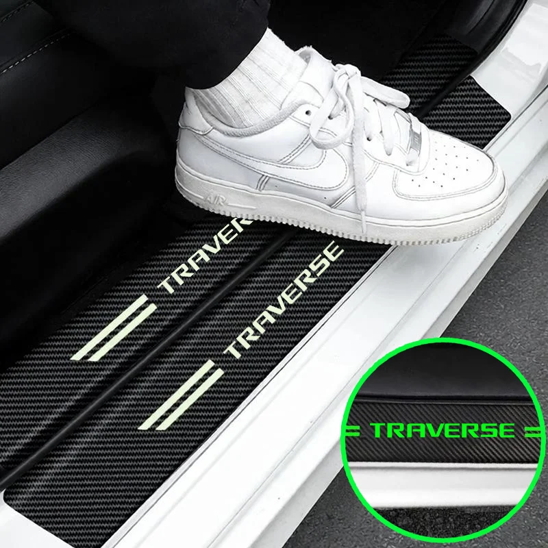 Luminous Car Threshold Scuff Plate Carbon Fiber Texture Trunk Sill Sticker for Chevrolet TRAVERSE Badge Door Welcome Pedal Decal
