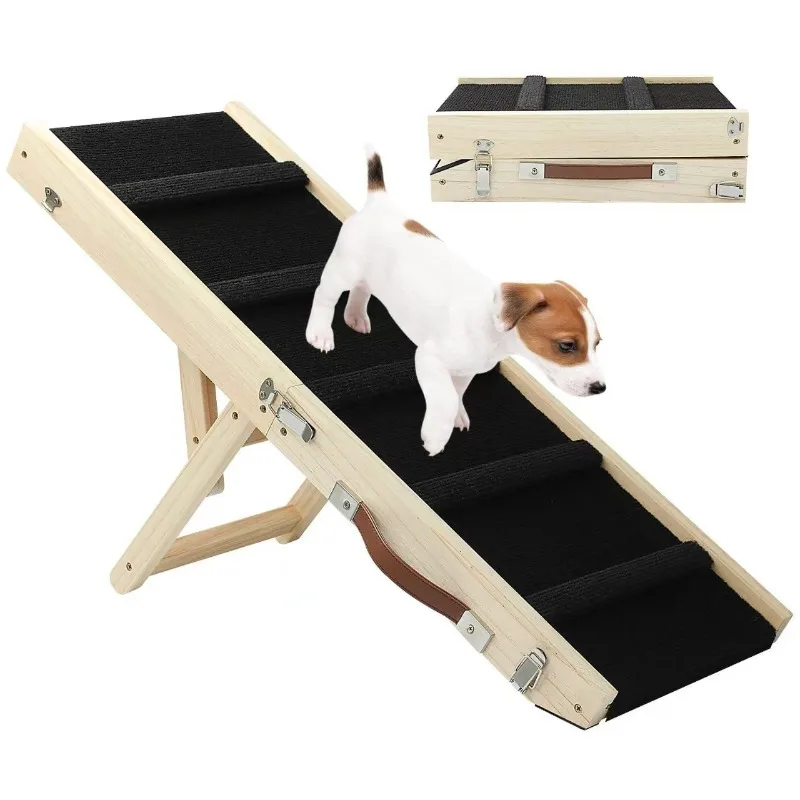 Foldable Adjustable Solid Wood Pet Ramp Stairs Dog Steps For Car Sofa Portable Anti-slip Ladder For Small Medium Large Dogs