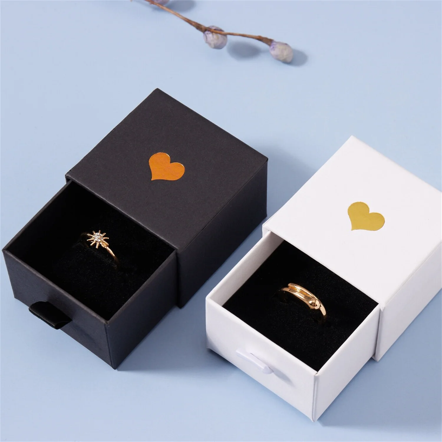 

50pcs ring boxes with customized logo jewerly box for ring, drawer box for ring, cardboard box box