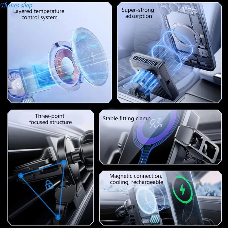Wireless Charging Car Phone Stand With Build In Cooling Fan Upgrades for Phone X37A