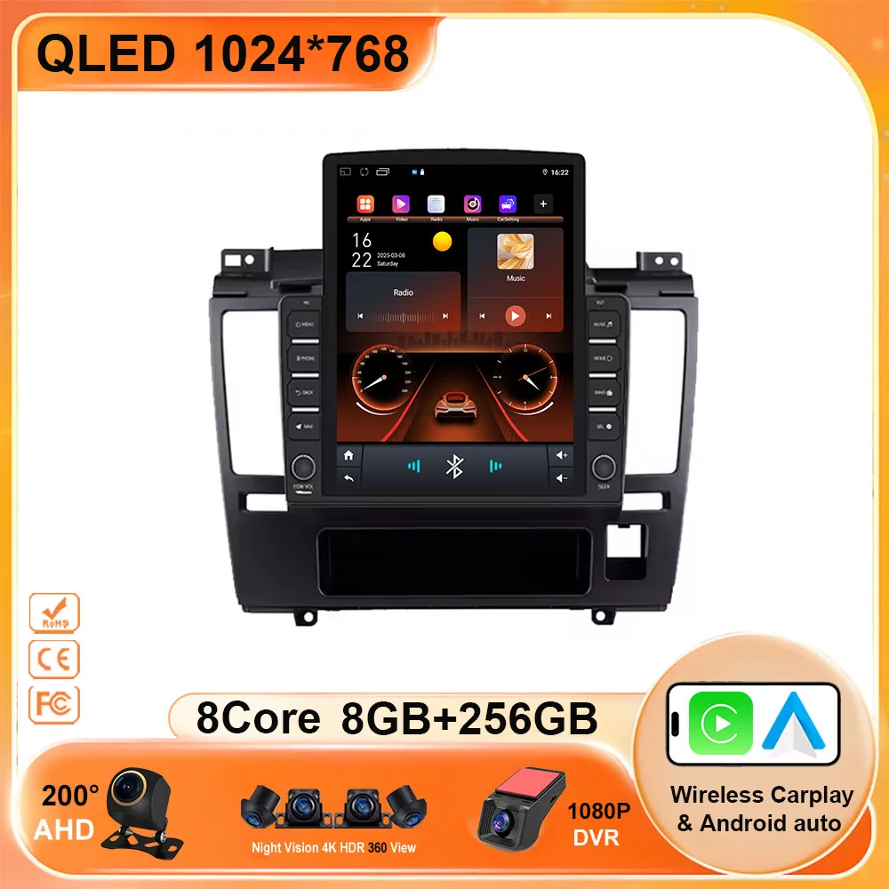 9.7 Vertical Style Screen Android 15 Car Radio For Nissan Tiida C11 2004-2013 GPS Navigation Multimedia Player Carplay 2din 5G
