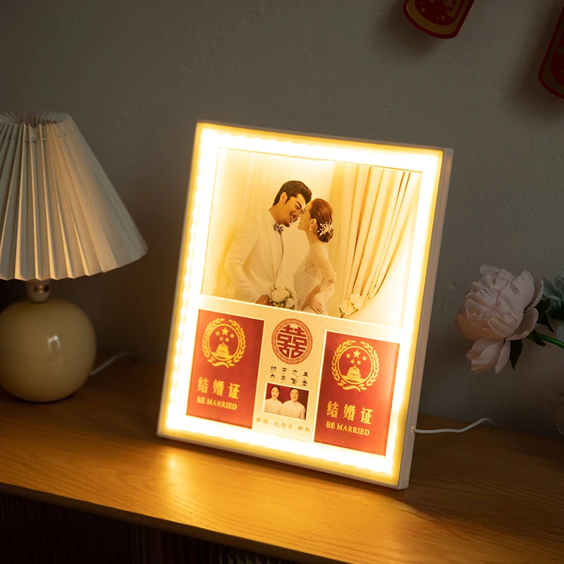 Wedding Certificate Photo Frame Luminous Led Warm Color Wedding Photo Commemorative Decoration Creative DIY