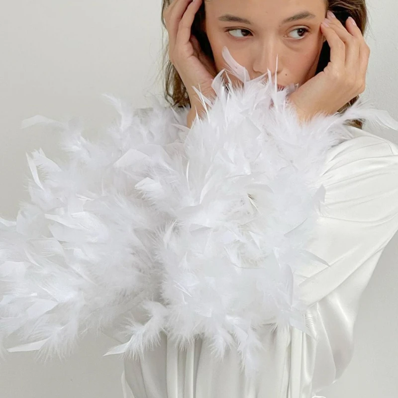 Spring Pajamas Women's Cardigan Feather Satin Nightgown Loose Long European and American Bathrobes Women Loungewear Comfortable