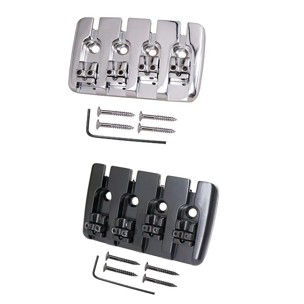 Replacement 4 String Electric Bass Saddle Bridge Black Zinc Alloy Kit with Wrench for Music Guitar Tools