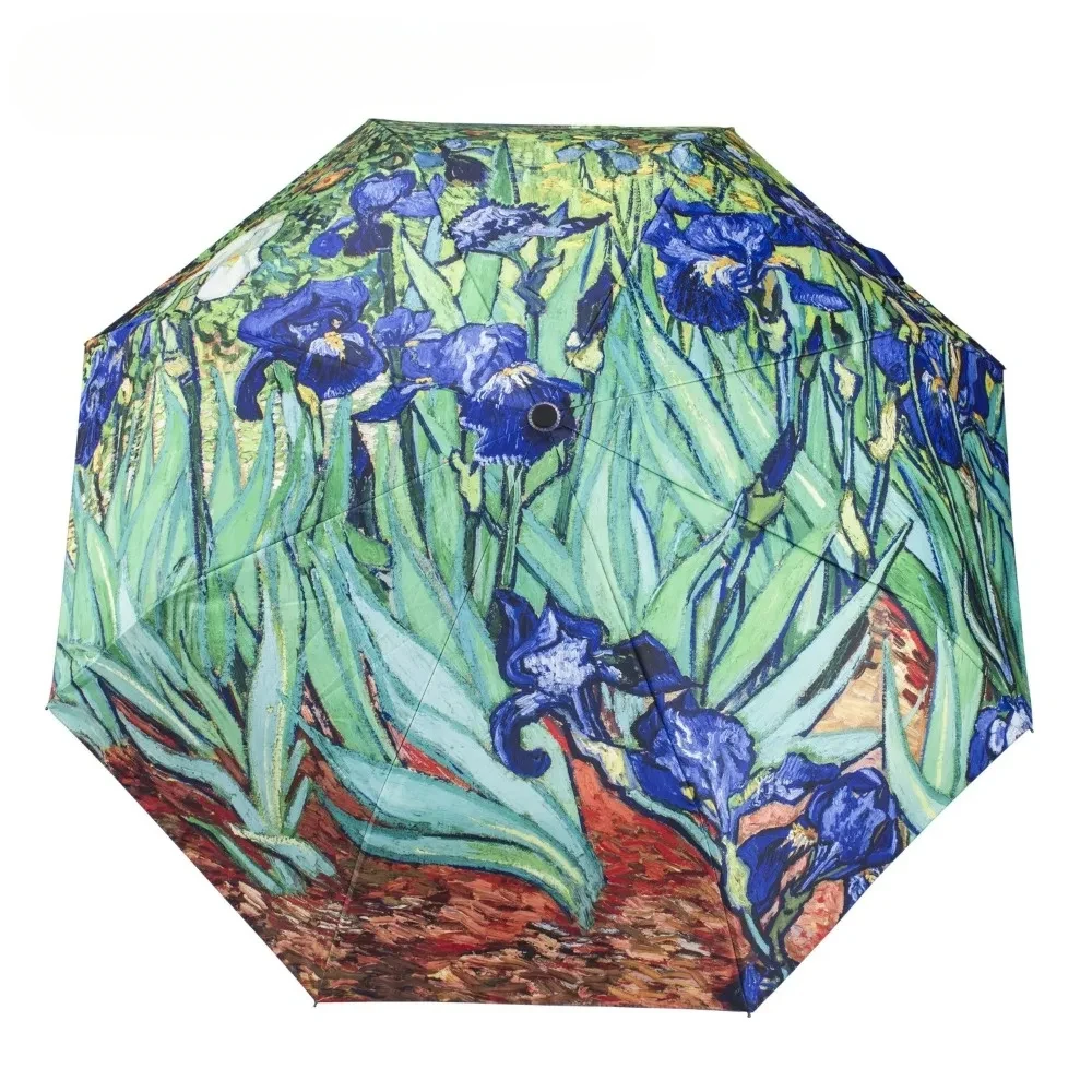 Automatic Umbrella with Van Gogh Oil Painting Patterns Small Fresh Vinyl Umbrella Fashionable Portable Small Portable Umbrella