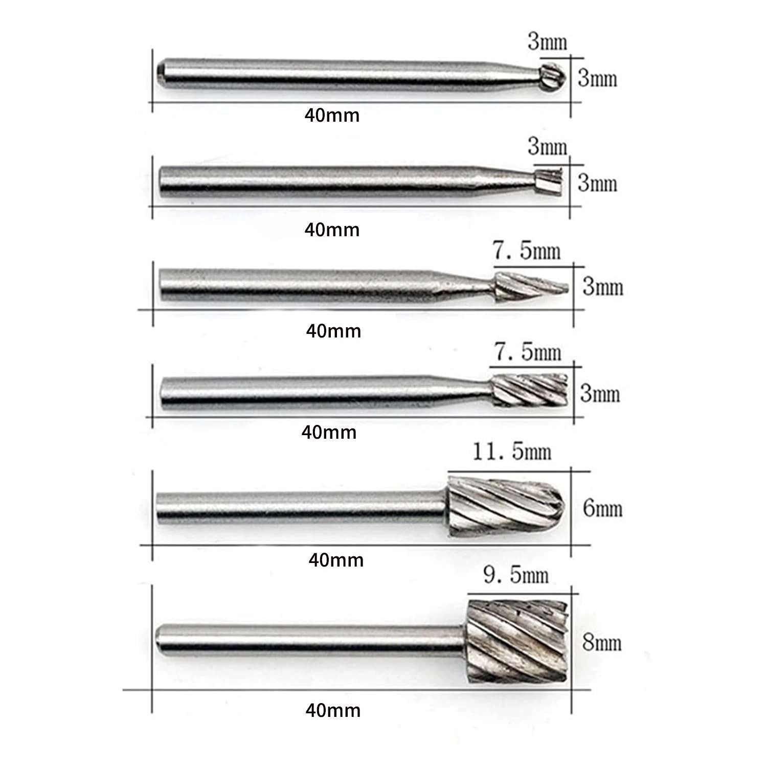 6 pz/set frese rotanti in metallo duro frese per frese durevoli compatibili con frese rotanti in acciaio ad alta velocità per Dremel