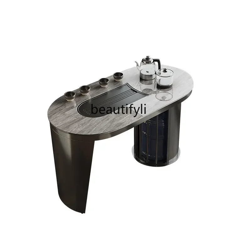 R11 Light Luxury Stone Plate Tea Table Integrated Boiling Water Office Living Room Balcony Kombucha Tea Table Chair Combination