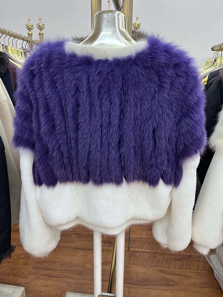 2026 New 100% Genuine Whole Skin Real Rex Rabbit Fur Coat With Natural Fox Fur Collar Jacket Luxury Rabbit Fur Overcoat