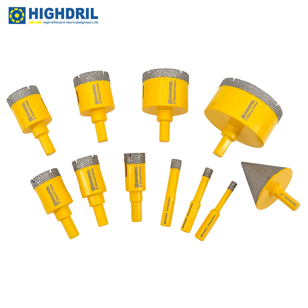 HIGHDRIL 11pcs/Set Diamond Drill Core Bits Triangle Shanks+50mm Chamfer Bit Tool Kit Drilling for Tile Granite Marble Ceramic