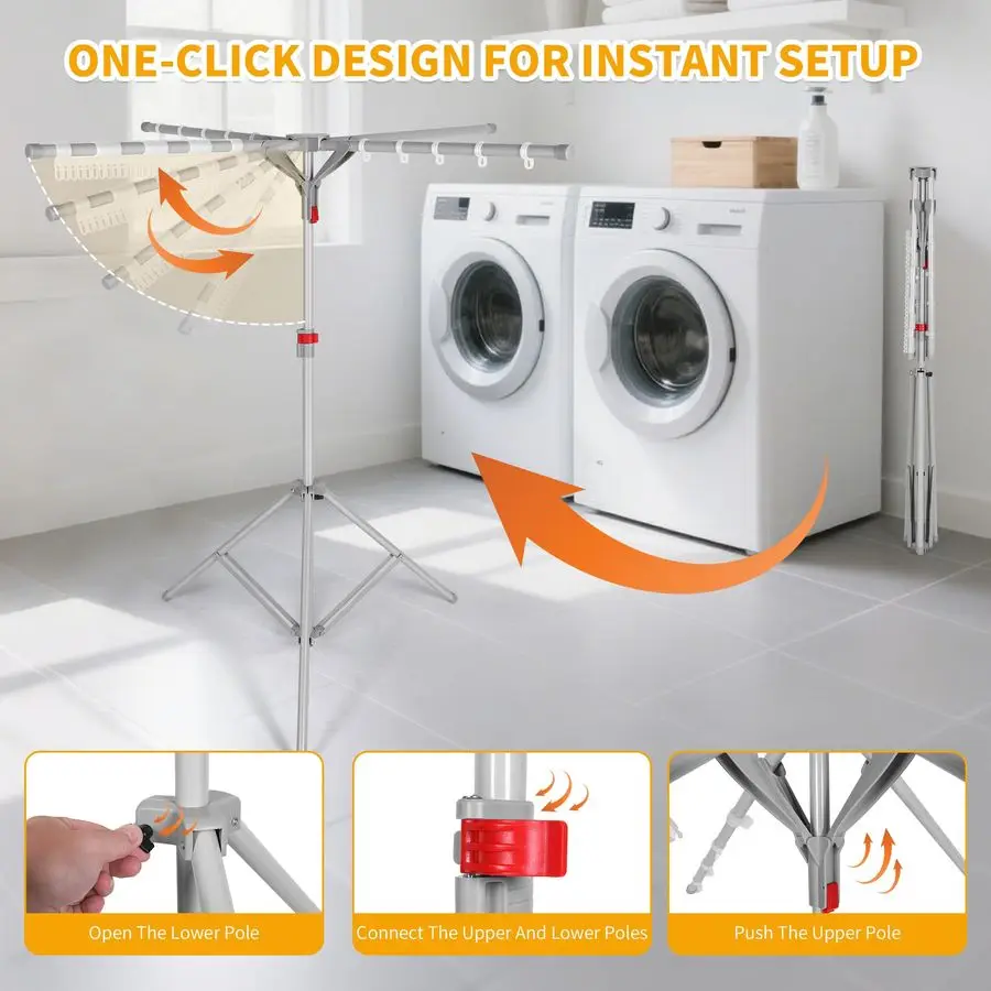 Clothes Drying Rack, Foldable Portable Drying Rack Clothing Height Adjustable, 2025 Upgraded Collapsible Standing Drying Rack fo