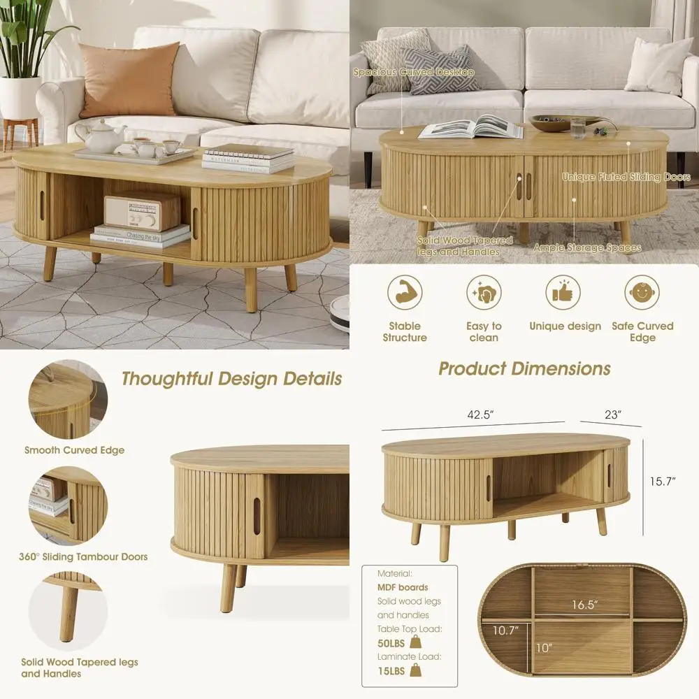 

Современный журнальный столик середины века с раздвижной дверью и скрытым хранилищем