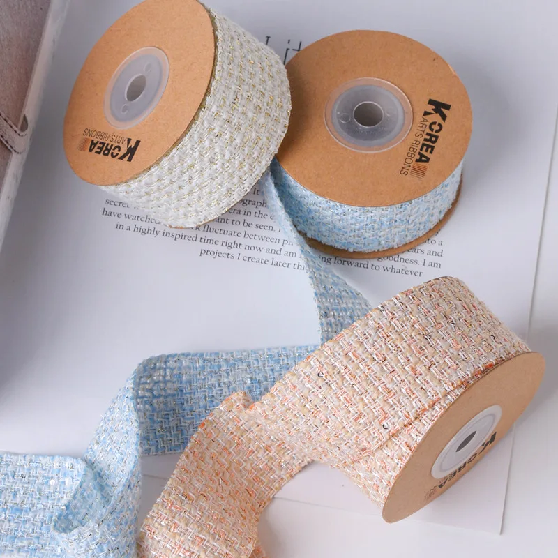 25mm 38mm Tweed Fabric Knit Ribbon With Sequin Hairpins DIY Bow Making Material Sewing Accessories Twilly Cloth Cotton Tape