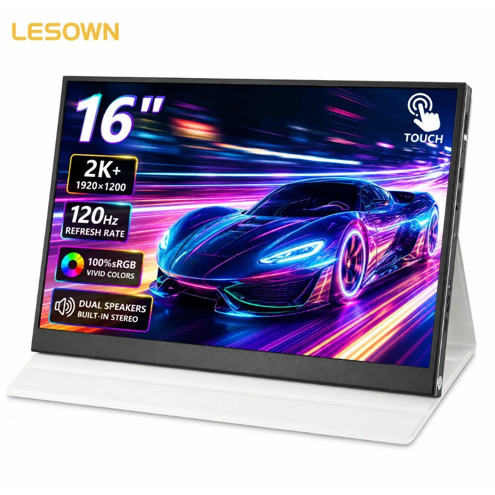 LESOWN 16 Inch 2K 120Hz Portable Monitor 10-Point Touch External Display with Type-C Plug and Play for Steam Deck