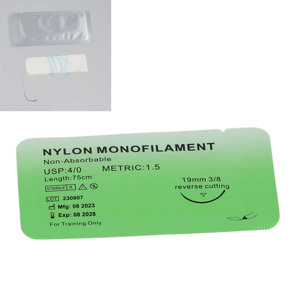 4/0 Monofilament Needle Suture Nylon Silk Veterinary Practice Suture Kit Non-injured for Suture Teaching Exercises