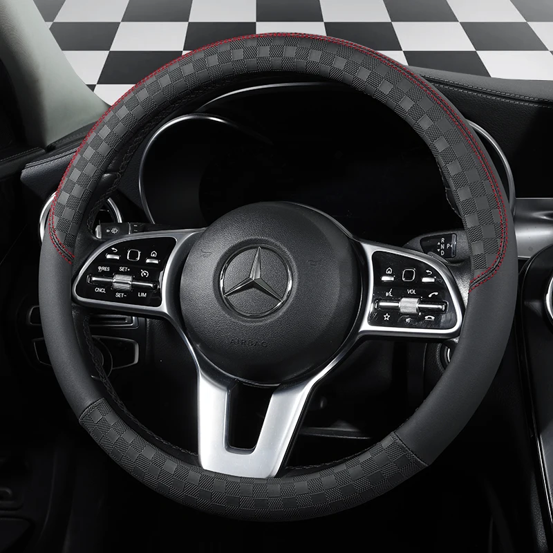 New Chequered Car Steering Wheel Cover  Comfortable and Wear-resistant, Non-slip and Easy To Clean Four Seasons Universal