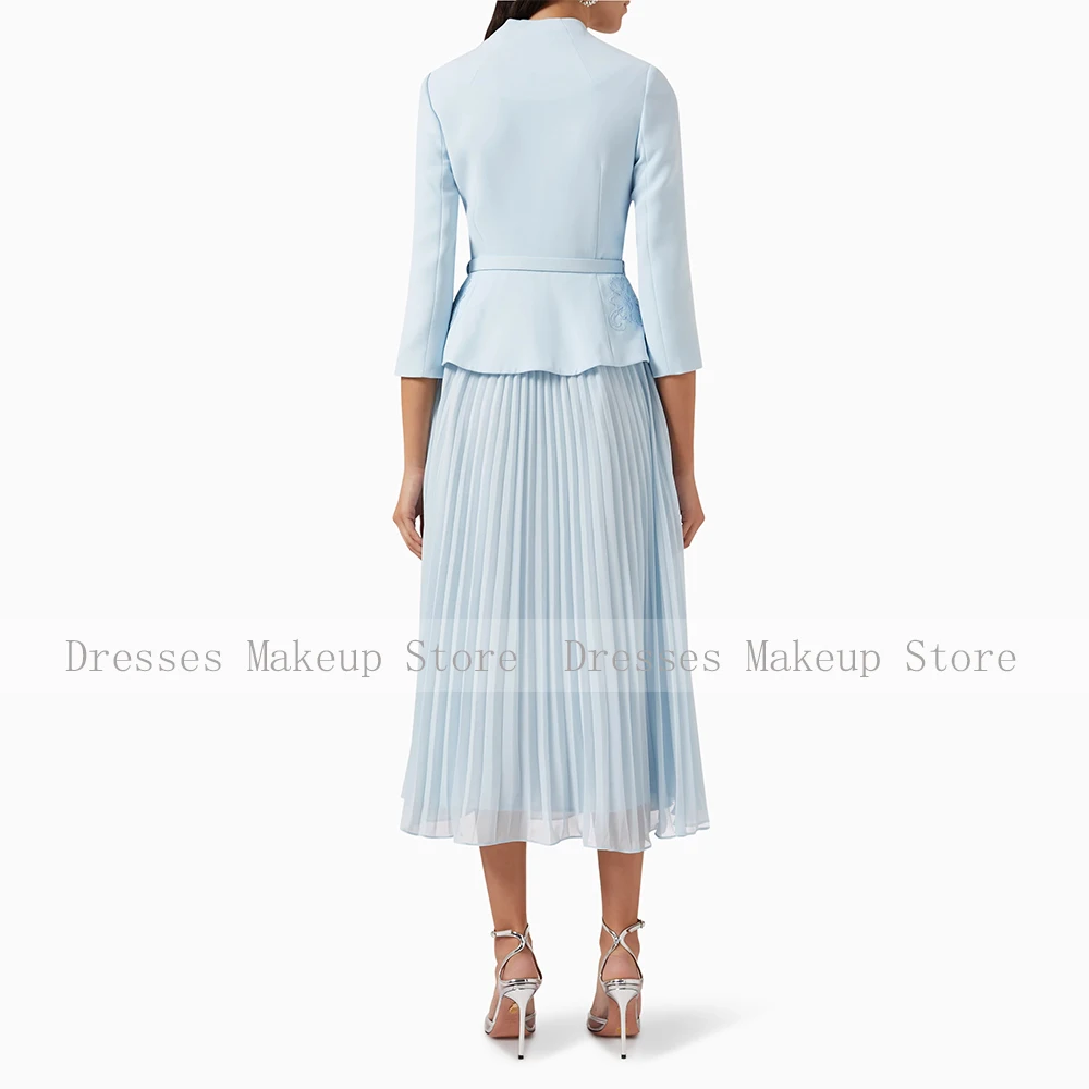 Customized Women's Party Dresses Midi 3/4 Sleeves 2 Pieces Modern Cocktail Gowns Tea Length Applique Crystal Wedding Guest Dress image 2