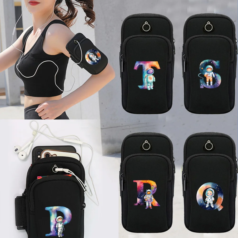 Arm Bag Running Wallet Card Holder Women Mulifunctional  Sports Wrist Bag Arm Bag Initial Name Astronaut Letter Pattern