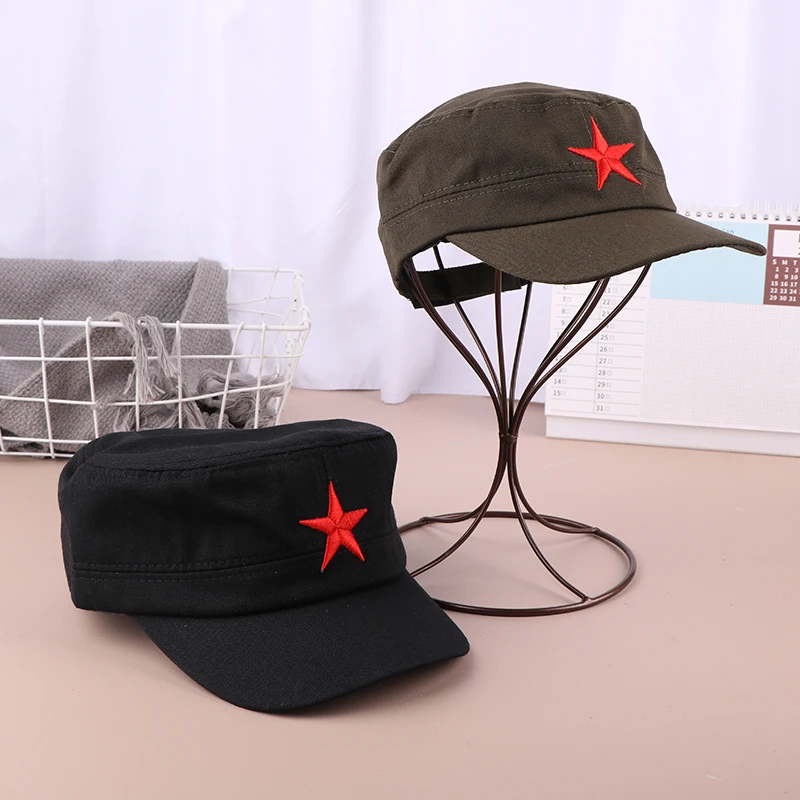 Solid Colors Men Women Army Cap Cadet Military Patrol Hat Golf Driving Red Star Pentagram Casual Hat