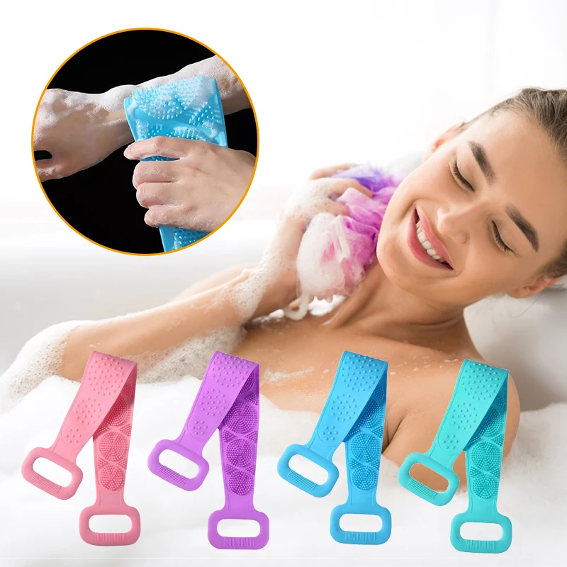 Depurador de espalda de silicona, Toalla de baño de esponja suave, cinturón de baño, masaje exfoliante corporal para ducha, limpieza corporal, correa de ducha de baño