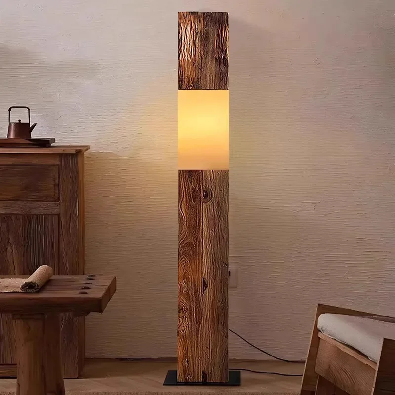 Log floor lamp, wabi-sabi style living room, sofa bedroom, vintage designer vertical lamp, atmosphere home
