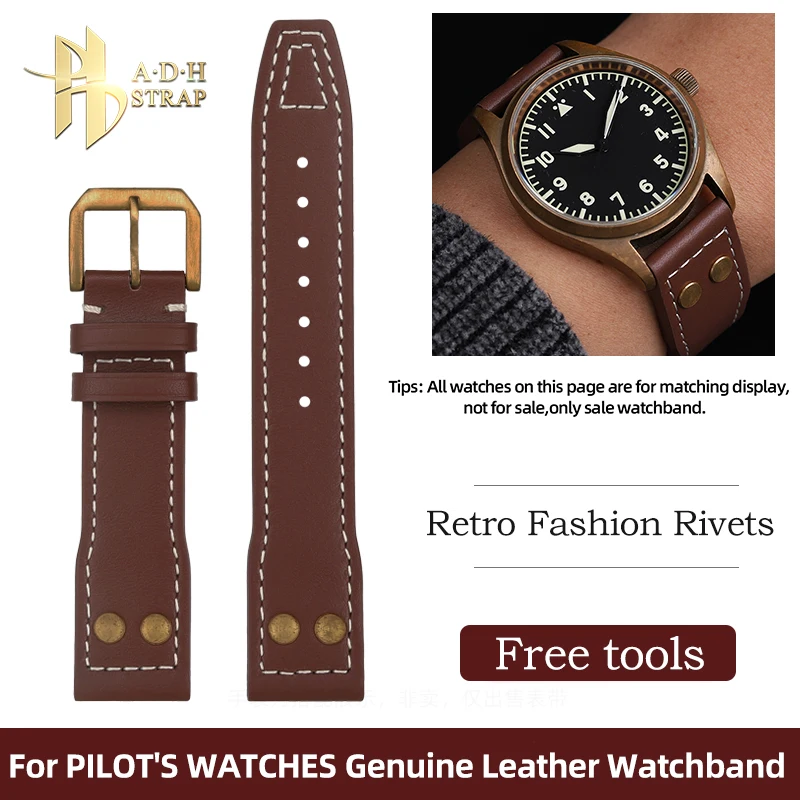 

Vintage Bronze Rivet Genuine Leather Watch Strap For IWC Pilot‘s Series IW326802 IW501005 IW510506 Watchband 20 21 22mm Bracelet