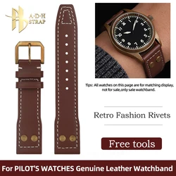 Vintage Bronze Rivet Genuine Leather Watch Strap For IWC Pilot‘s Series IW326802 IW501005 IW510506 Watchband 20 21 22mm Bracelet