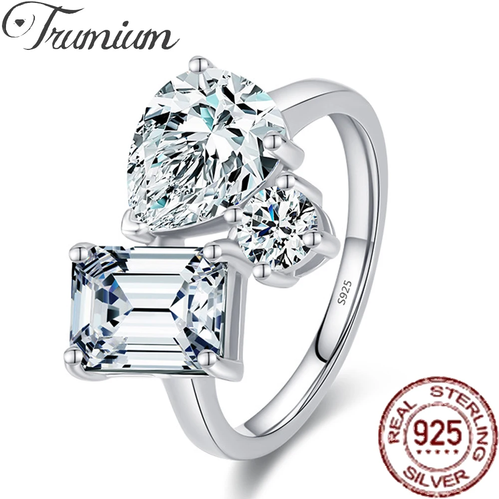 

Trumium 925 Sterling Silver Emerald Cut CZ Engagement Rings Promise Rings Teardrop Wedding Bands for Women Valentine's Day Gifts