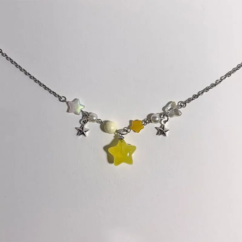 Lovely star exquisite beaded pendant necklace, kawaii, creative gift