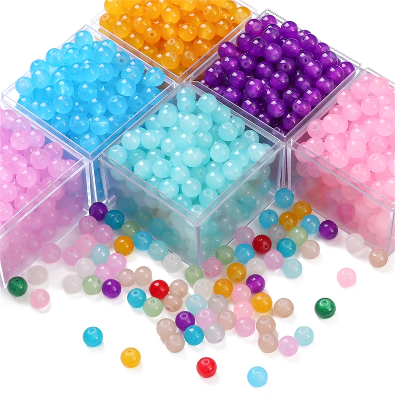 50pcs 6/8mm Glass Jelly Solid Color Imitation Jade Round Loose Bead DIY Handmade Necklace Bracelet Bead Jewelry Accessory image 4