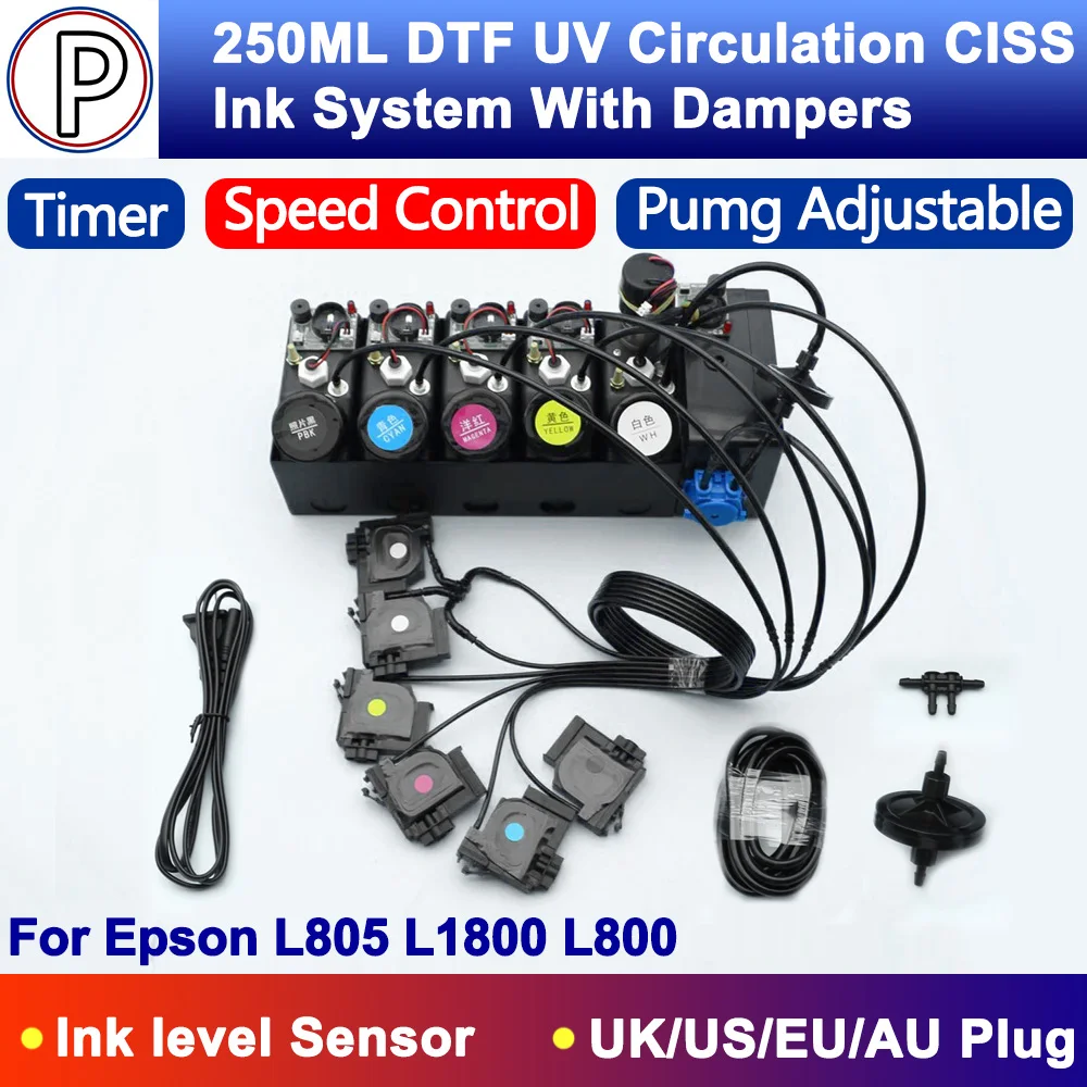 

250ML UV CISS White Ink Circulation System with Damper For Epson L805 L1800 L800 DIY UV DTF Shake Stirrer Mixer Kit Modification