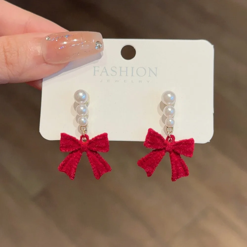 أقراط لؤلؤ تقليد للنساء ، عقدة حلوة ، أنيقة ، حمراء ، سوداء ، إكسسوارات أذن ، مجوهرات أنيقة ، هدية رائعة ، فتيات #2