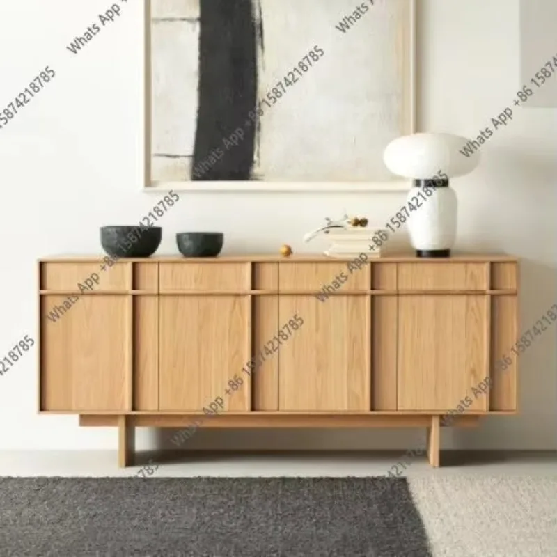 H Oak Log Color Dining Side Cabinet Modern Simple Living Room Tea Cabinet Household Solid Wood Storage Cabinet