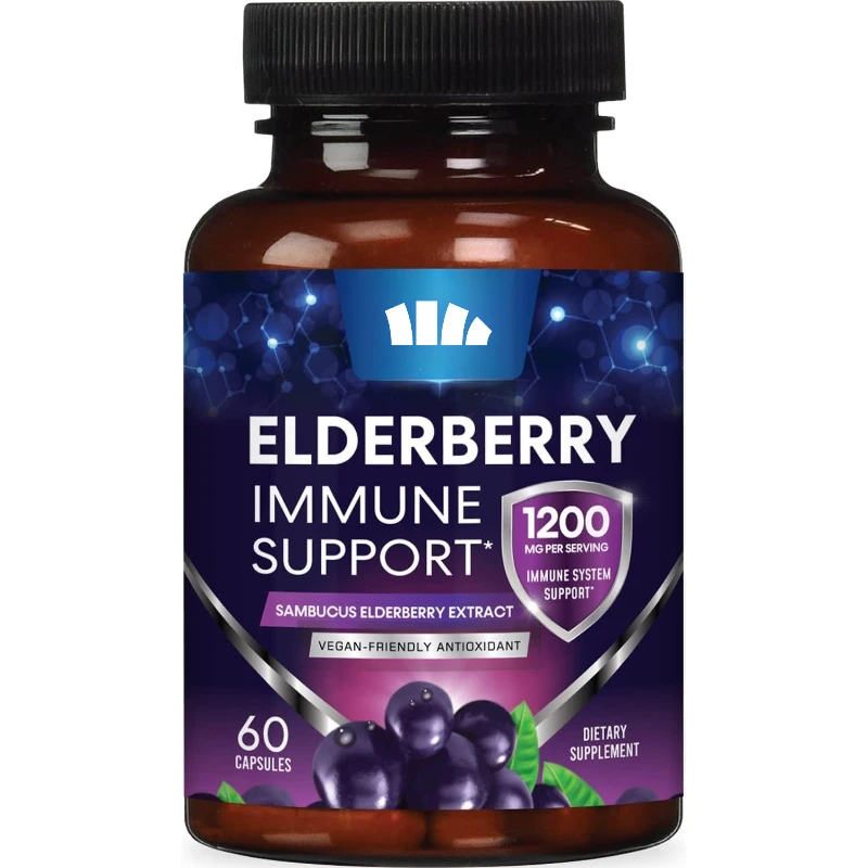Natural Elderberry Capsules Containing Zinc, Vitamin C, Garlic, Echinacea, Immune System, and Overall Health Support