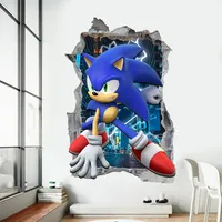 Sonics Wallpaper Cute Cartoon 3D Broken Wall Steedy Wallpapers New Children Anime Room Art Poster Decoration Door Sticker Gift
