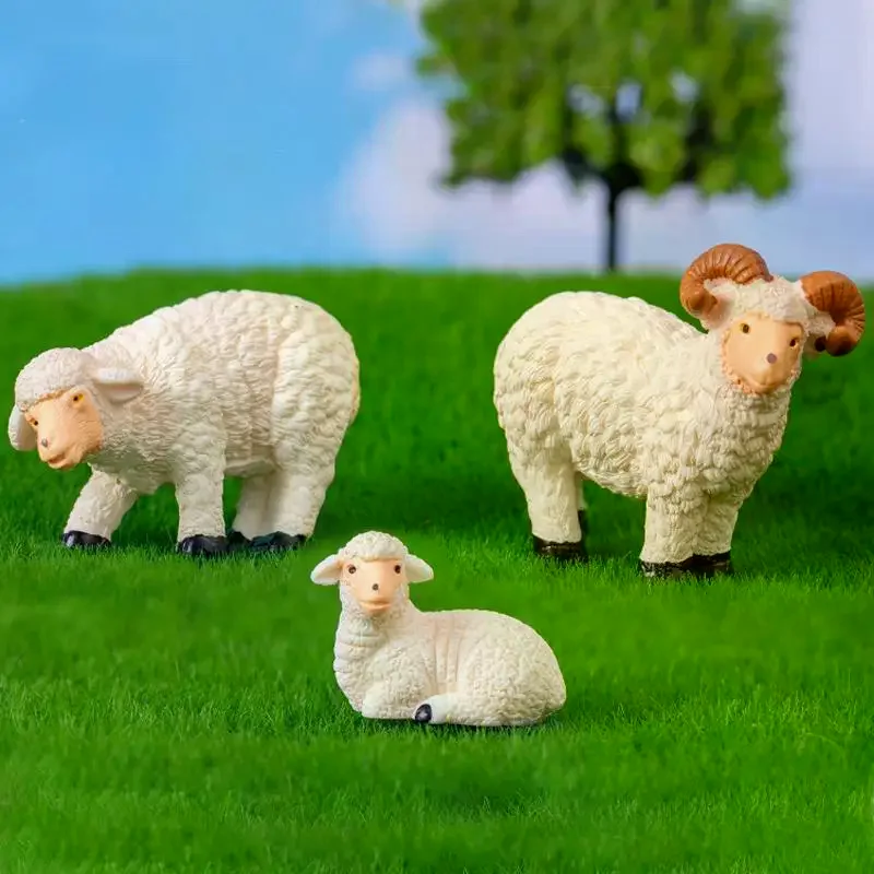 4/1Pcs Miniature Resin Family Sheep Figurine Set Mini Decorative Sculpture For Home Garden Micro Landscape Decor Desk Displays