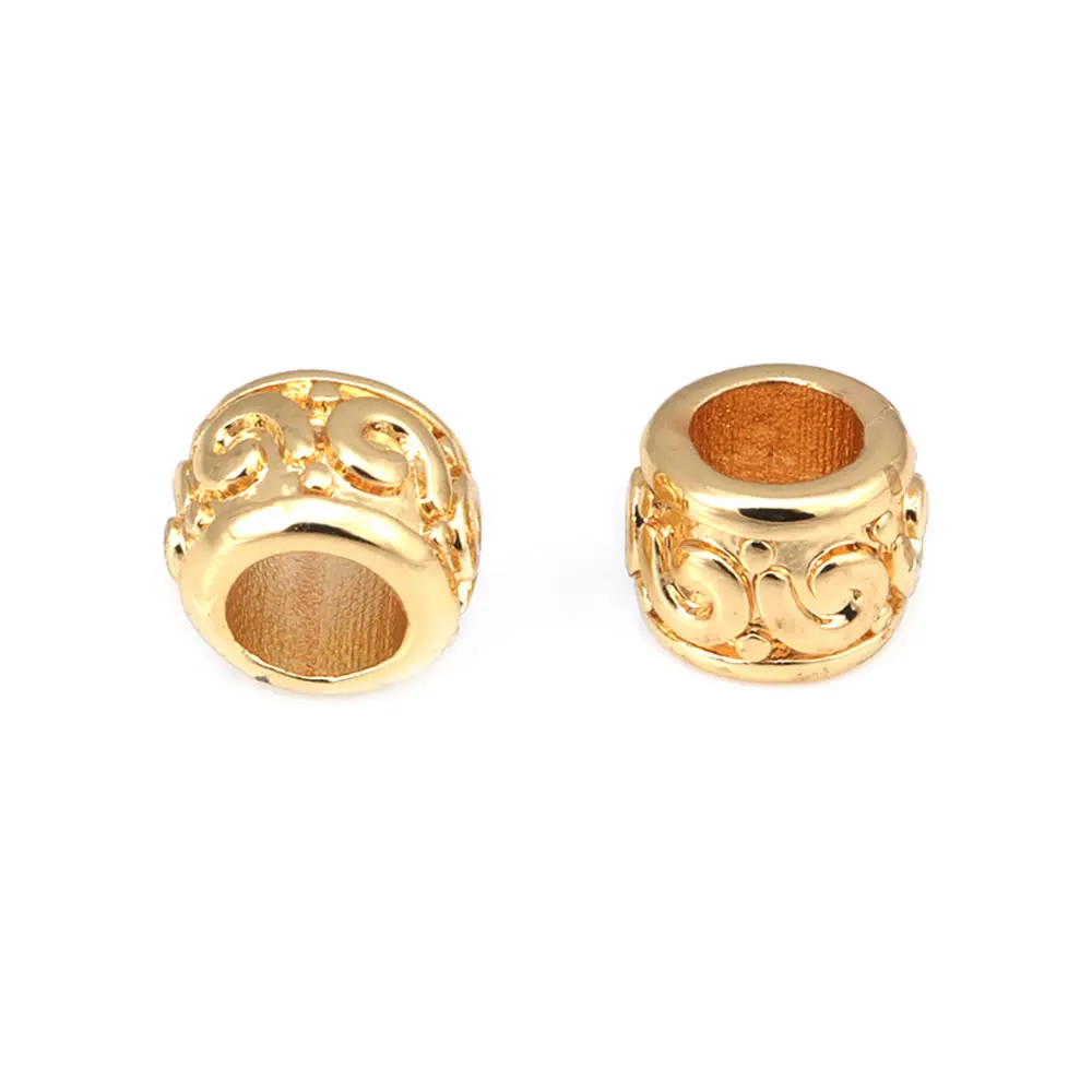 18K Gold Color Brass Dragonfly Eye Beads with Pattern Round Ball Barrel Spacer Beads Jewelry Making Diy Bracelets Accessories