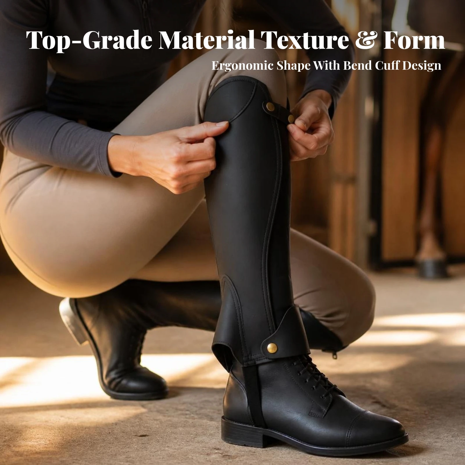 Half Chaps Synthetic Leather Riding Chaps Equestrian Protector with Under-Foot Strap Close-Fitting Guarding Legwear Secure Fit