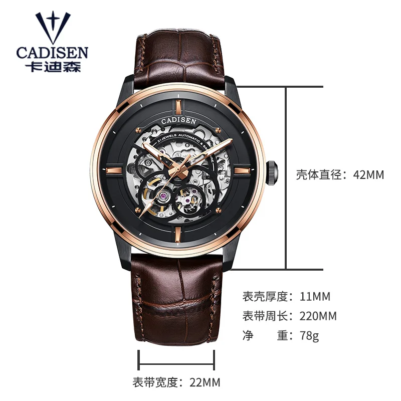 CADISEN Watch Men Japan MIYOTA 8N24 Automatic Mechanical Luxury Men Watches Sapphire Skeleton hollowing out Clock C8161G