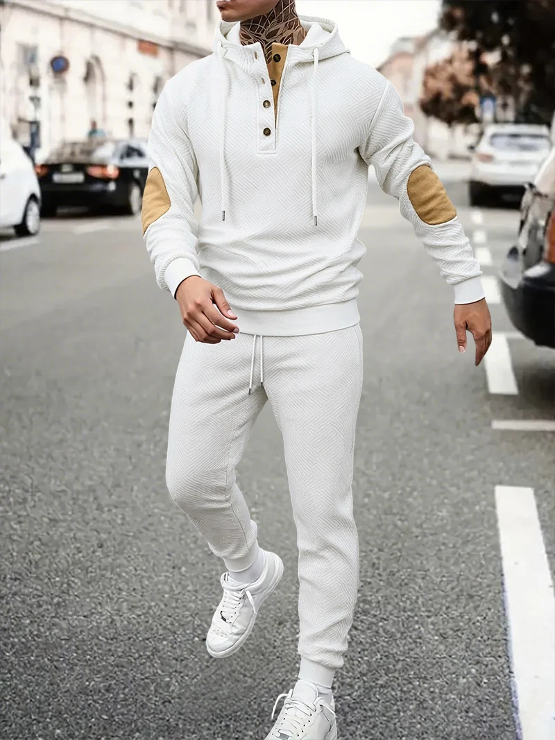 بدلة رياضية عصرية للرجال سويت شيرت بقلنسوة وسراويل رياضية من قطعتين أطقم رياضية للركض واللياقة البدنية غير رسمية ملابس الشارع #5