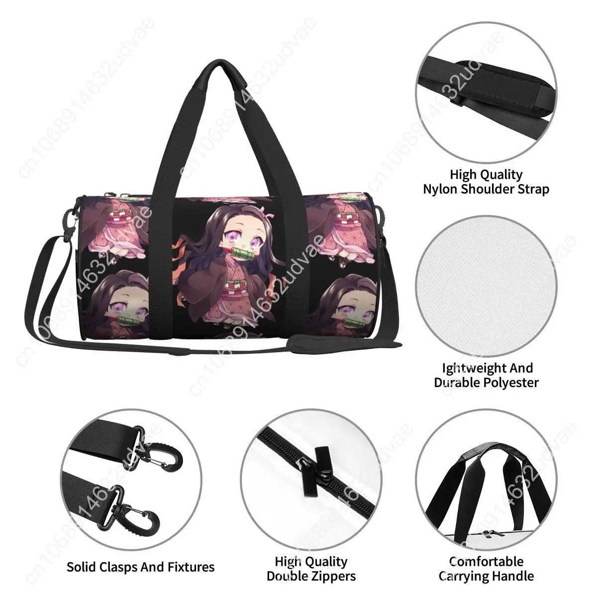 Nezukos Anime Sport Bags Japanese Girl Kawaii Gym Accessories Gym Bag Weekend Men's Design Handbag Luggage Vintage Fitness Bag