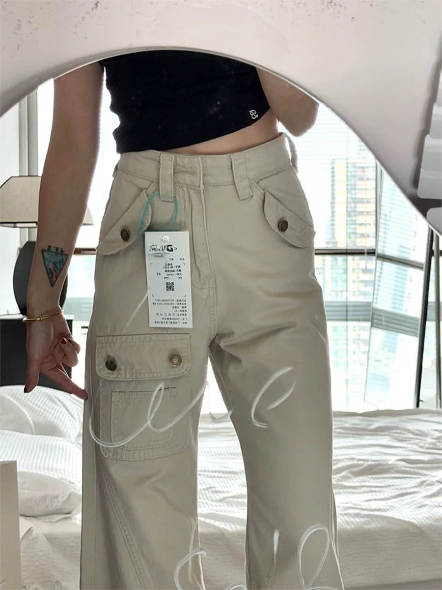 

Джинсы женские свободного кроя с высокой талией, расклешенные, в стиле рабочей одежды, американский стиль, весна-осень, большие размеры, прямые, в пол