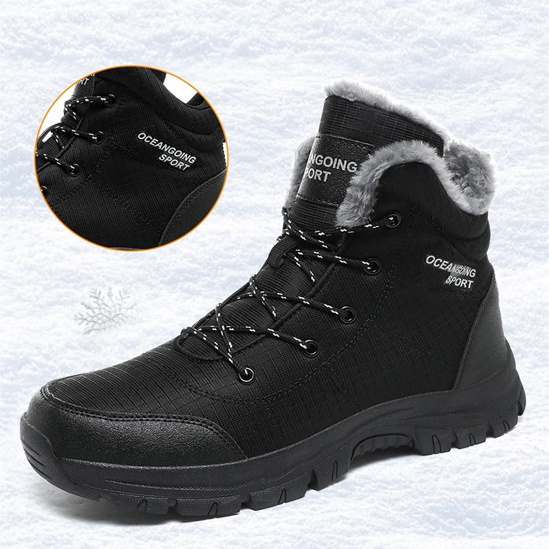 Botas de escalada para hombre, zapatos de caza de felpa, botines con cordones, antideslizantes, para senderismo al aire libre, Size39-48, invierno,