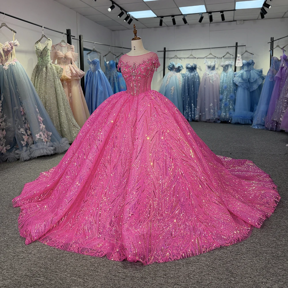 

Quinceanera Dresses For 15 Ans Sheeer Neck Puffy Flower Sparkly Pleat Robe Princesse Pastel Customized vestido de 15 quinceañera