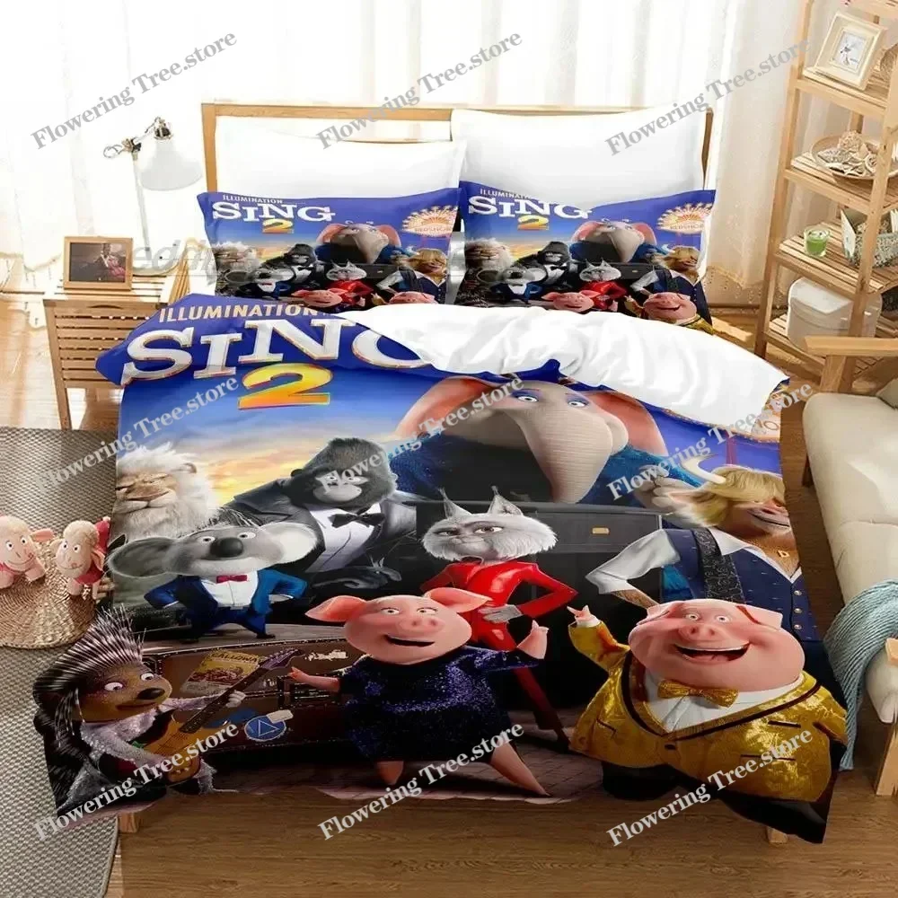 Bedding Decor New Sing 2 Bedding Set Single Twin Full Queen King Size Bed Set Aldult Kid Bedroom Duvetcover Sets 3D Print Kawaii